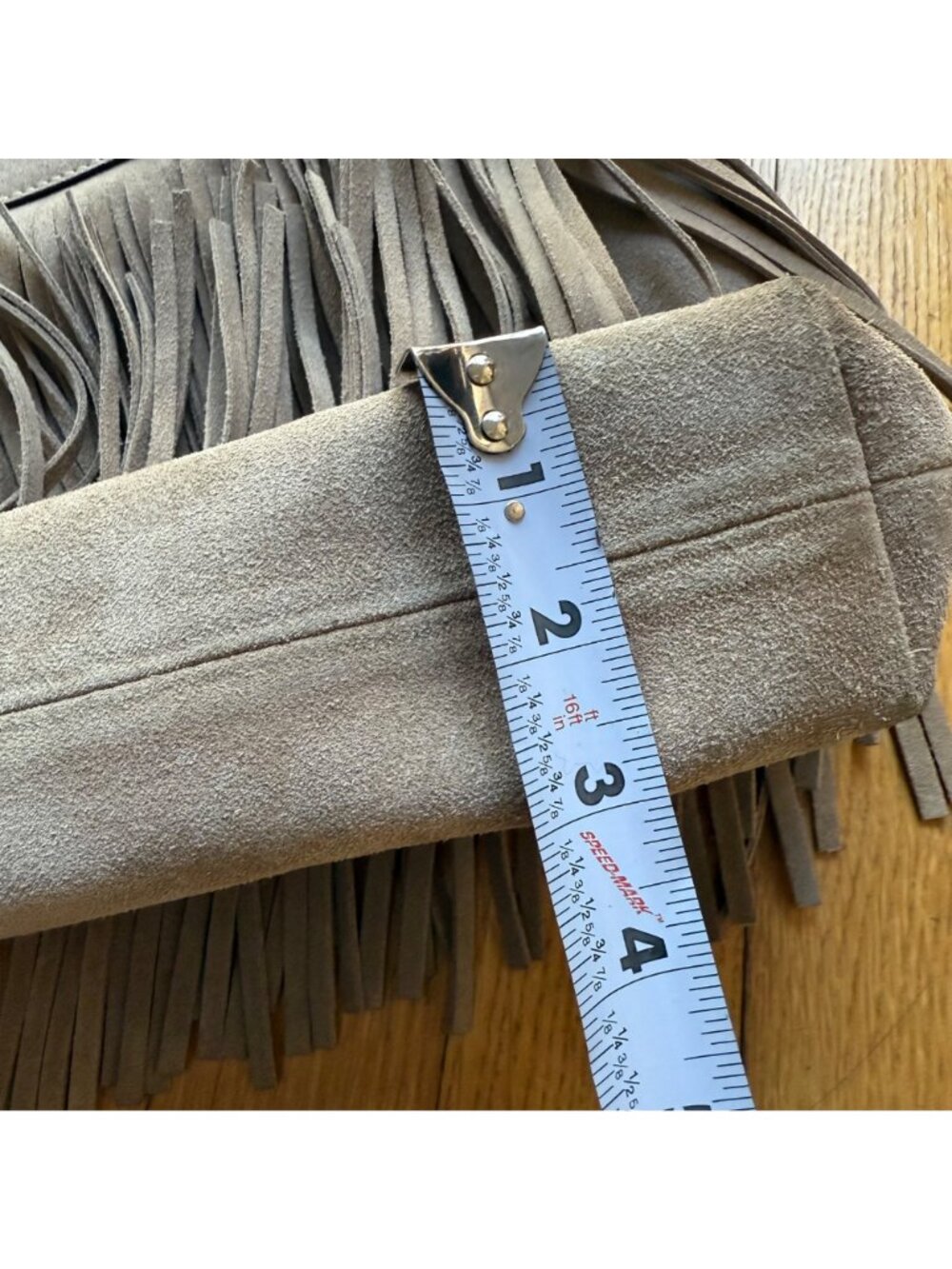 MICHAEL Michael Kors Beige Suede Fringe Boho Studded Billy Shoulder Purse Bag - Picture 10 of 13